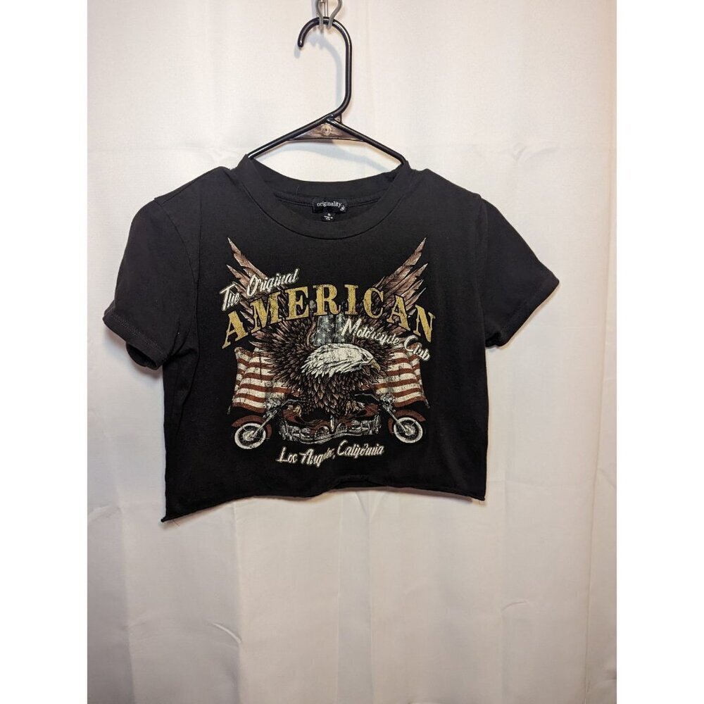 Originality Women Size Small Black Eagle Cropped Short Sleeve Shirt Motorcycle